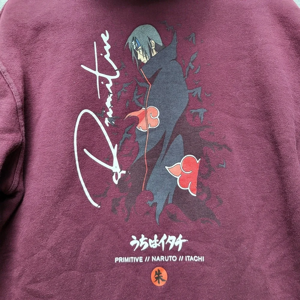 Primitive x‎ Naruto Men Hoodie M Burgundy Graphic Print Fleece Itachi Pullover